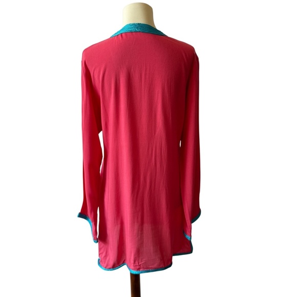 MADELINE WEINRIB TUNIC TOP V NECK LONG SLEEVE ETHNIC INSPIRED BOHEMIAN ELEGANT M - Picture 5 of 11